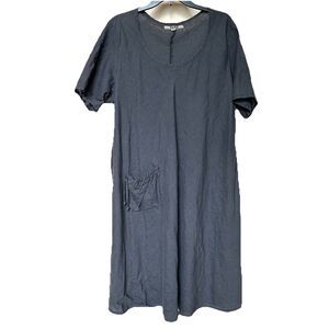 Flax Linen Shirt Dress 1g (18/20) Short Sleeve Slouchy Lagen Pullover Midi
